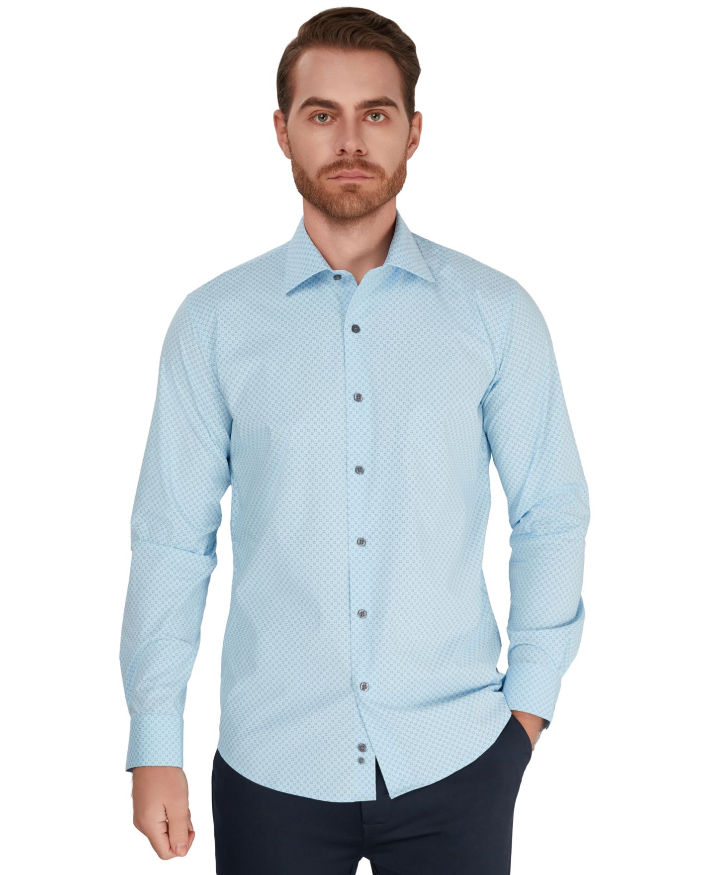 Мужская рубашка Alfani Geometric Print Slim-Fit Dress Shirt, цвет: Синий — фото 4