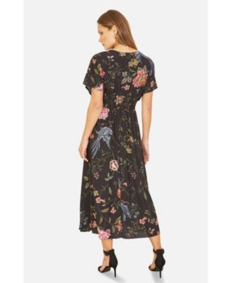 Women's Short Sleeve V-Neck Ruched Midi Dress