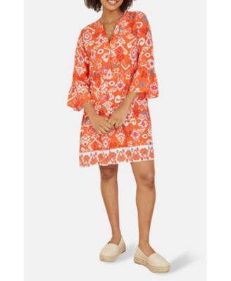 Women's Ikat Print 3/4 Sleeve Tunic Dress