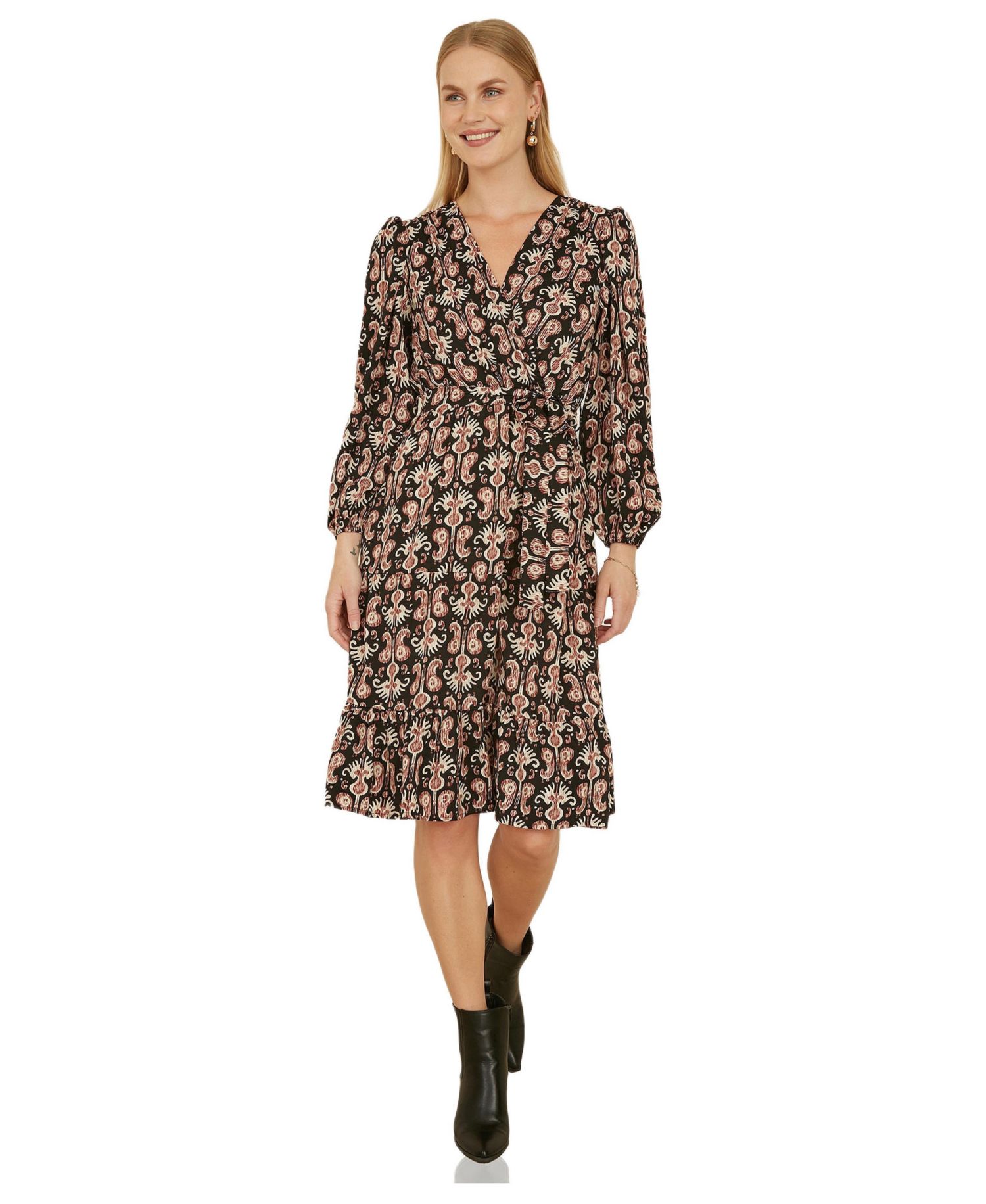 Women's Ikat Long Sleeve Skater Midi Dress