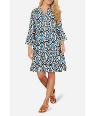 Women's Ikat Print 3/4 Sleeve Tunic Dress