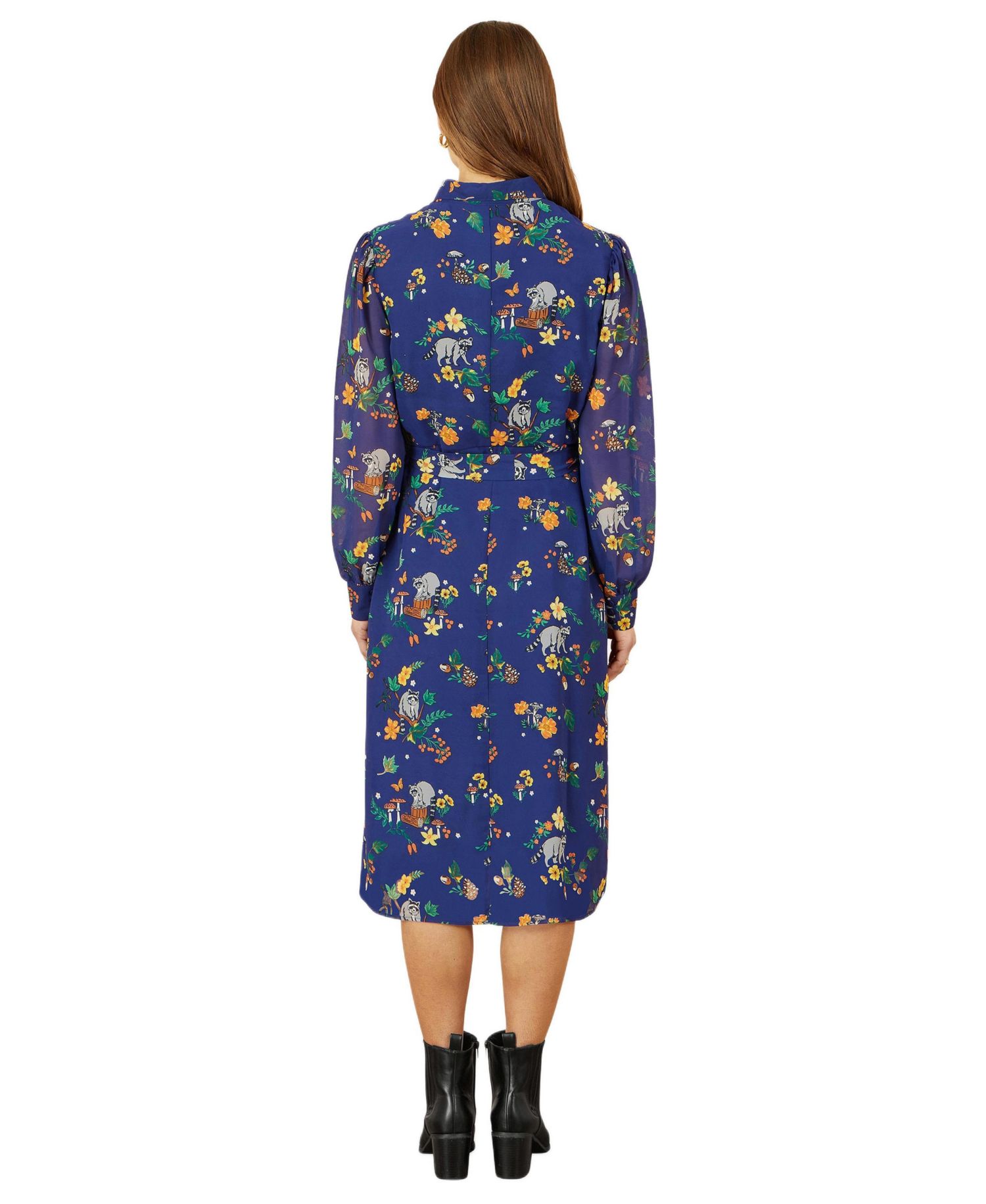 Women's Raccoon Print Shirt Midi Dress