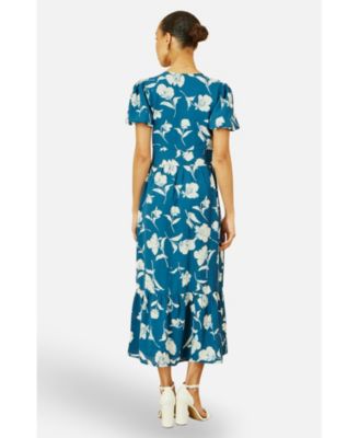 Women's Floral Button Down Floral Midi Dress