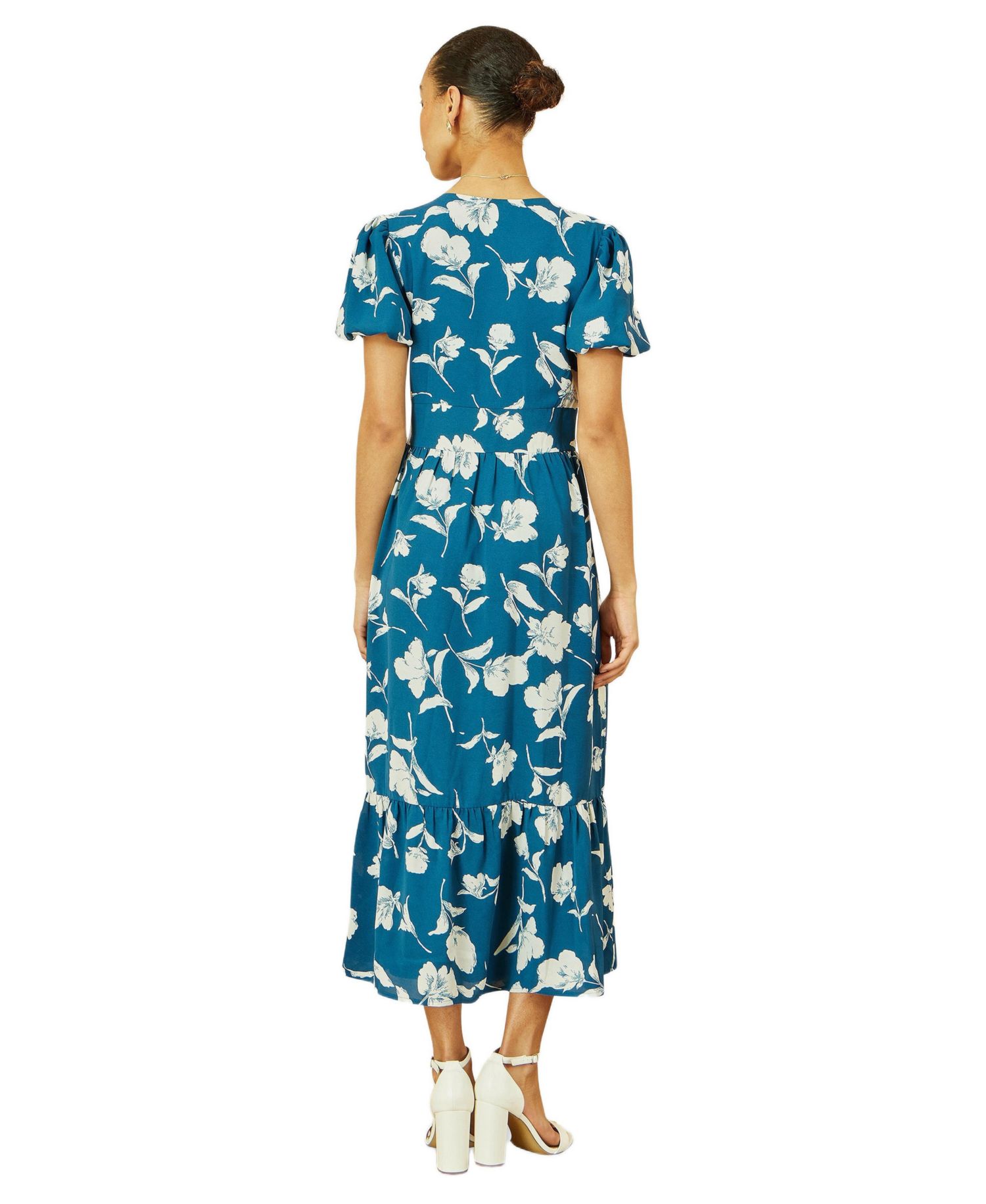 Women's Floral Button Down Floral Midi Dress