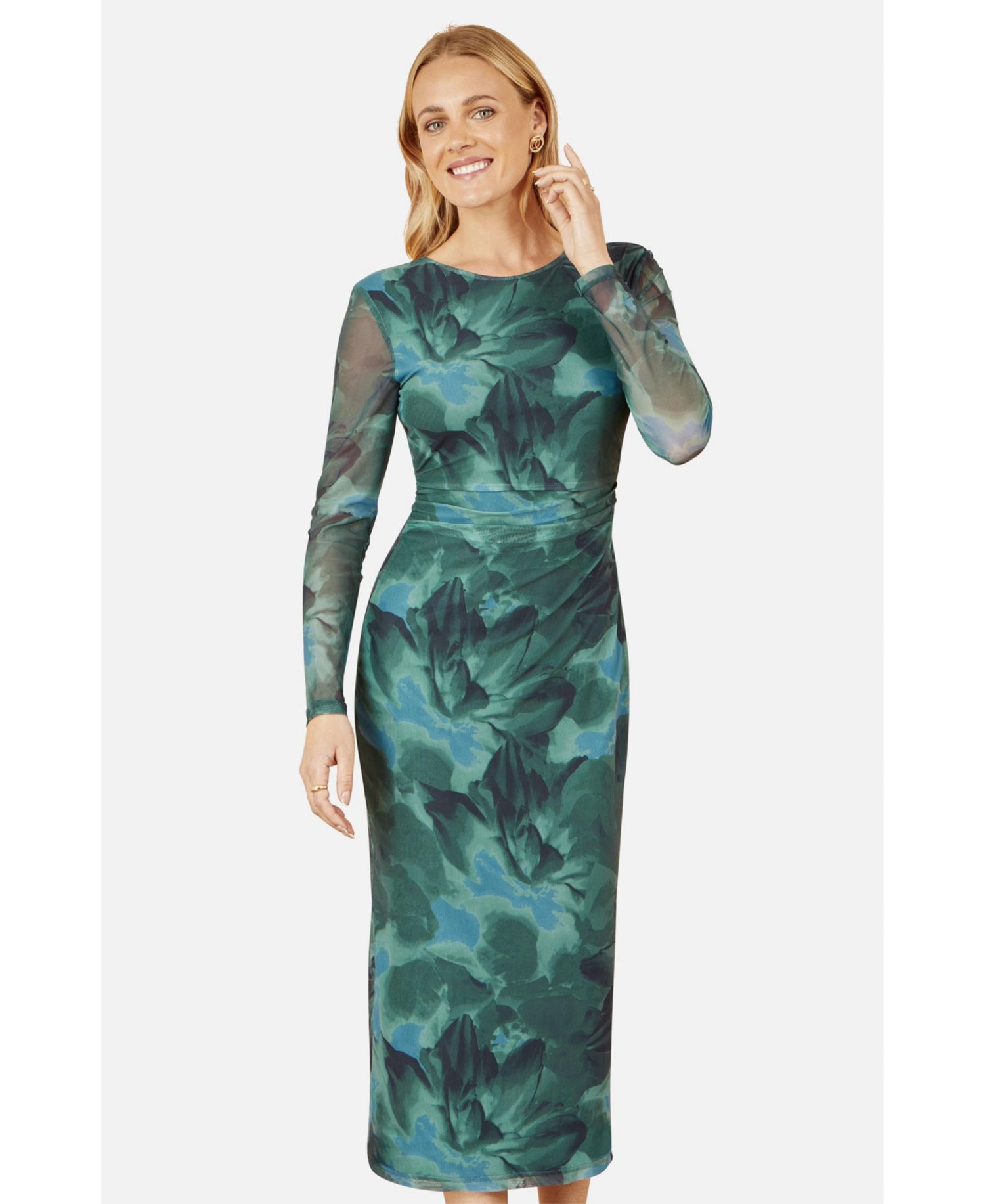 Women's Floral Mesh With Tie Back Bodycon Dress