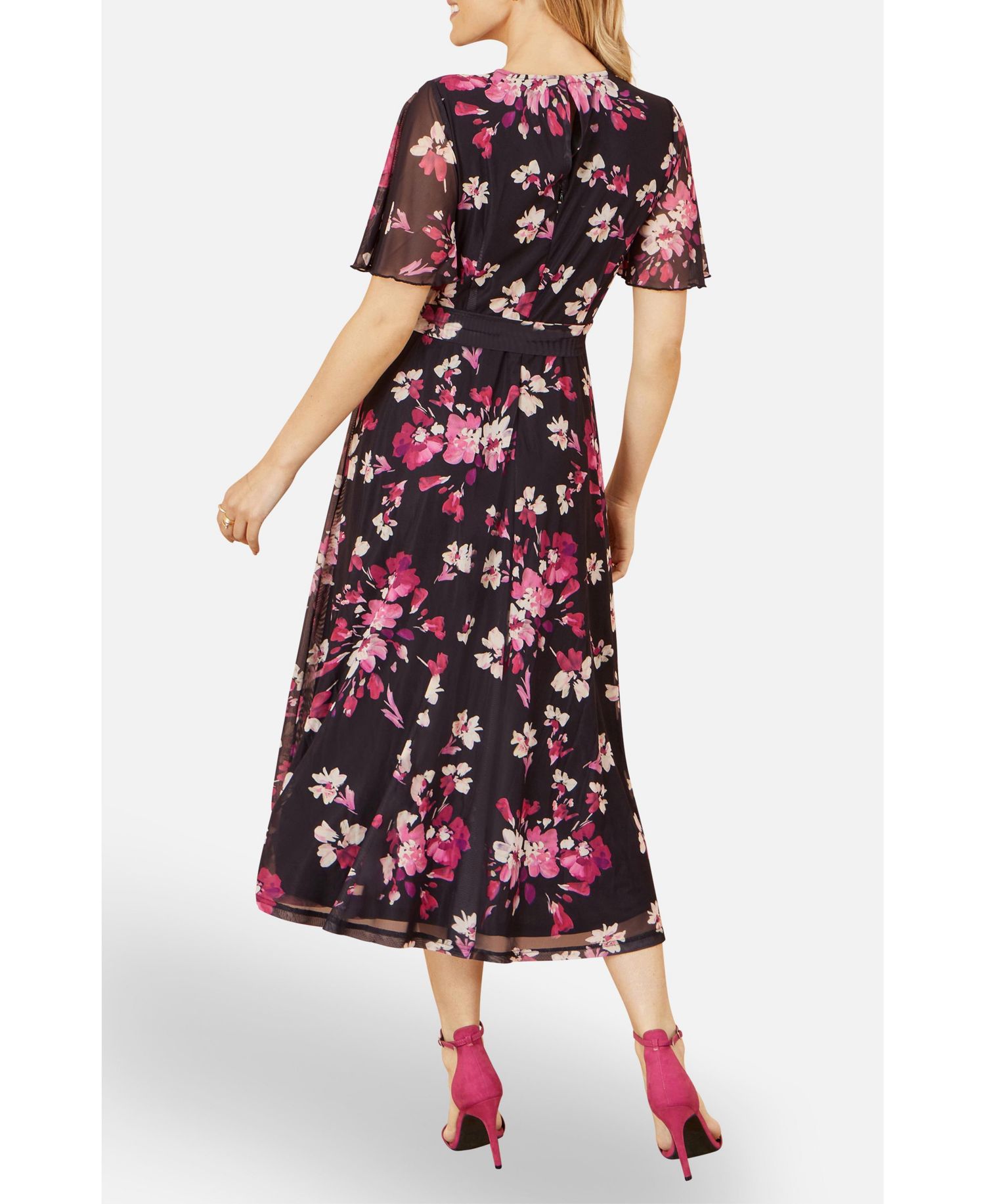 Women's Mesh Skater Floral Midi Dress