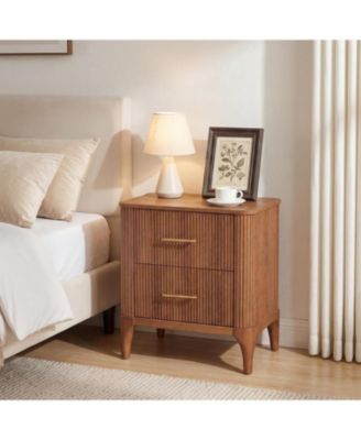 Wood Nightstand with 2-Drawers, Modern End Tables, Bedside Table, Walnut