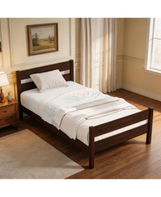 Rubber Wood Platform Bed Frame with Headboard and Footboard, Space-Saving Design