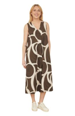 Women's Sleeveless V-Neck Trapeze Midi Dress