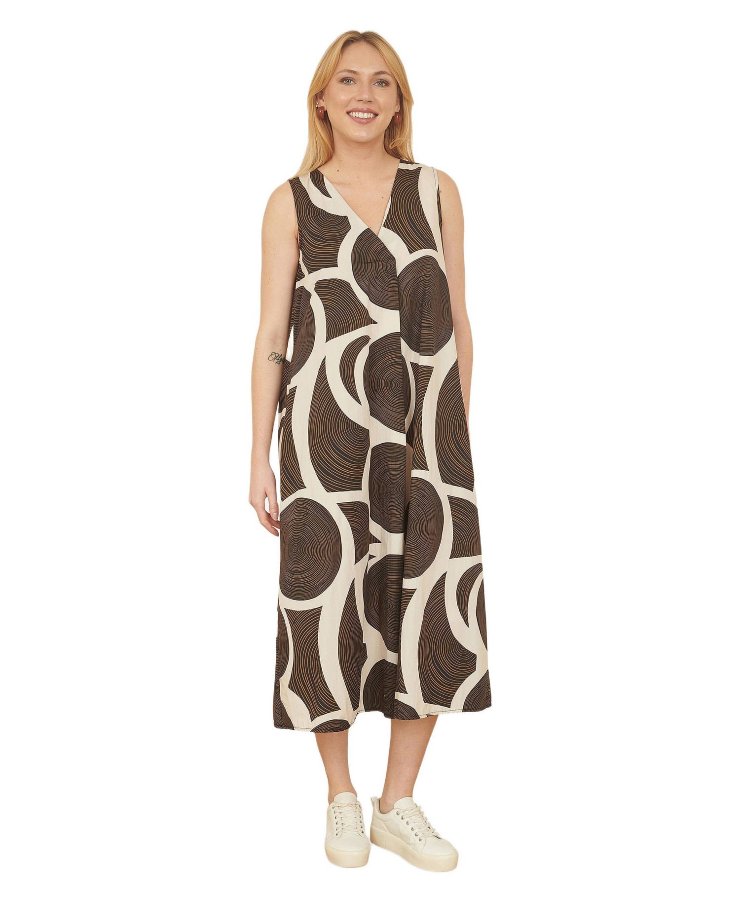 Women's Sleeveless V-Neck Trapeze Midi Dress