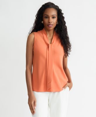 Women's Solid Sleeveless Tie-Neck Blouse, Regular & Petite