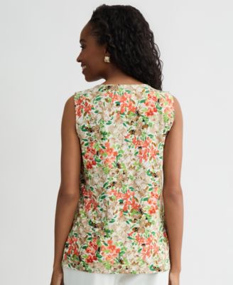 Women's Pleated Sleeveless Keyhole Top