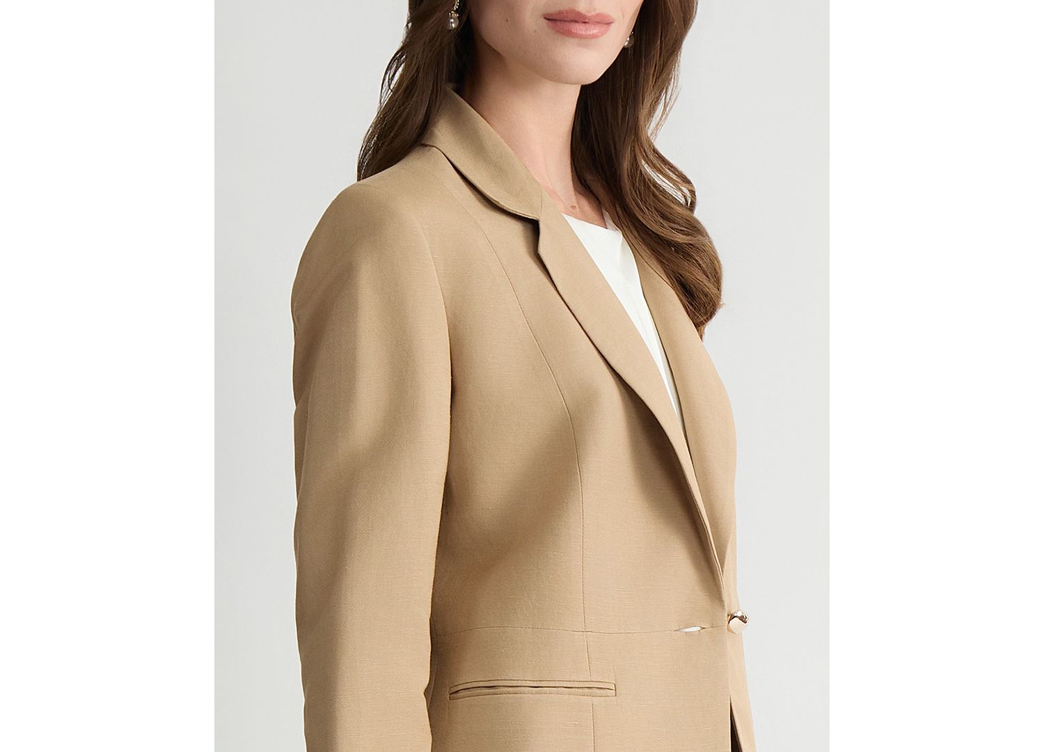 Women's Linen Notched Collar One-Button Blazer, Regular & Petite
