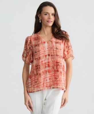 Women's Plaid Tulip-Sleeve Blouse