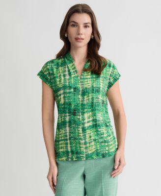 Women's Printed V-Neck Cap-Sleeve Top