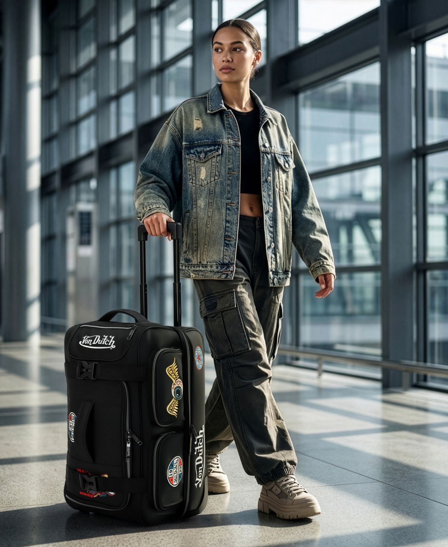 Сумка Von Dutch Signature Patch 28" Checked Rolling Duffel — фото 9