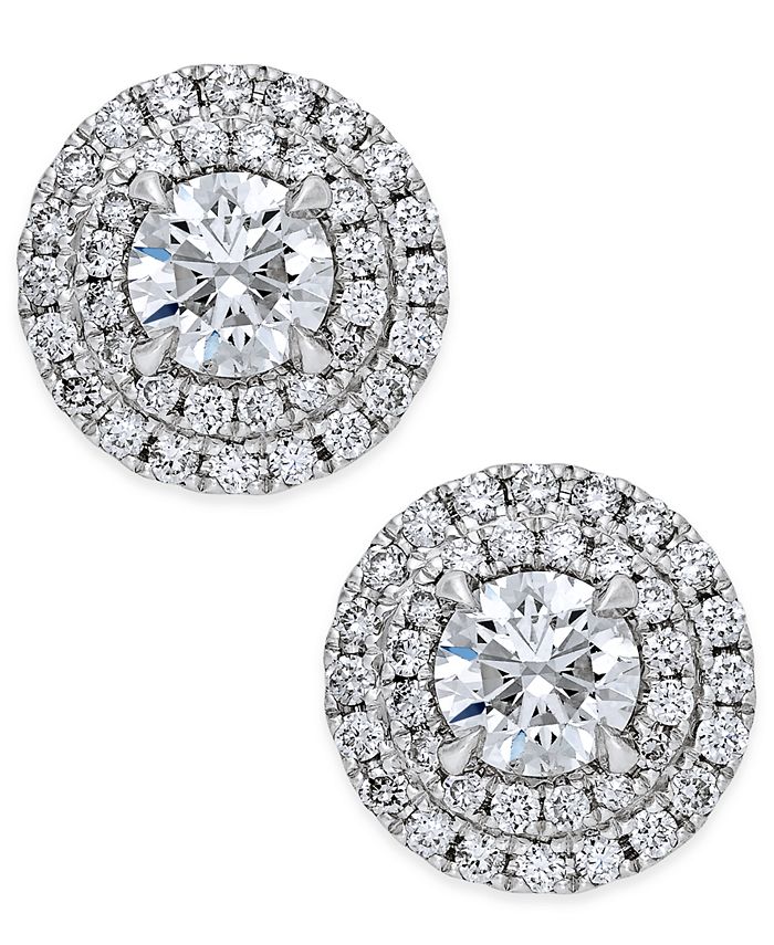 Macy's Diamond Double Halo Stud Earrings (1 ct. t.w.) in 14k White Gold ...
