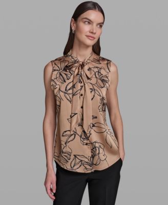 Women's Sleeveless Floral Tie-Neck blouse
