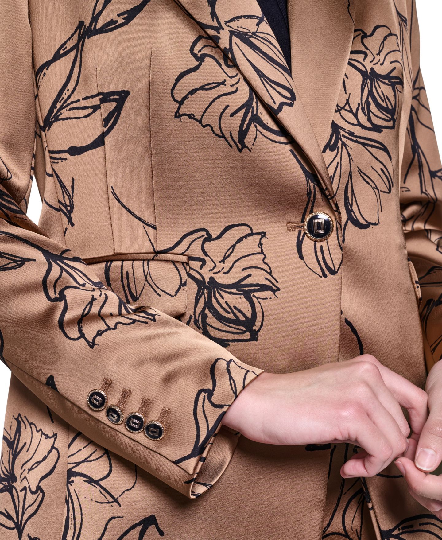 Женский пиджак KARL LAGERFELD PARIS Satin Floral One-Button Padded Shoulder Blazer, цвет: Полуночный тёмно-синий — фото 6