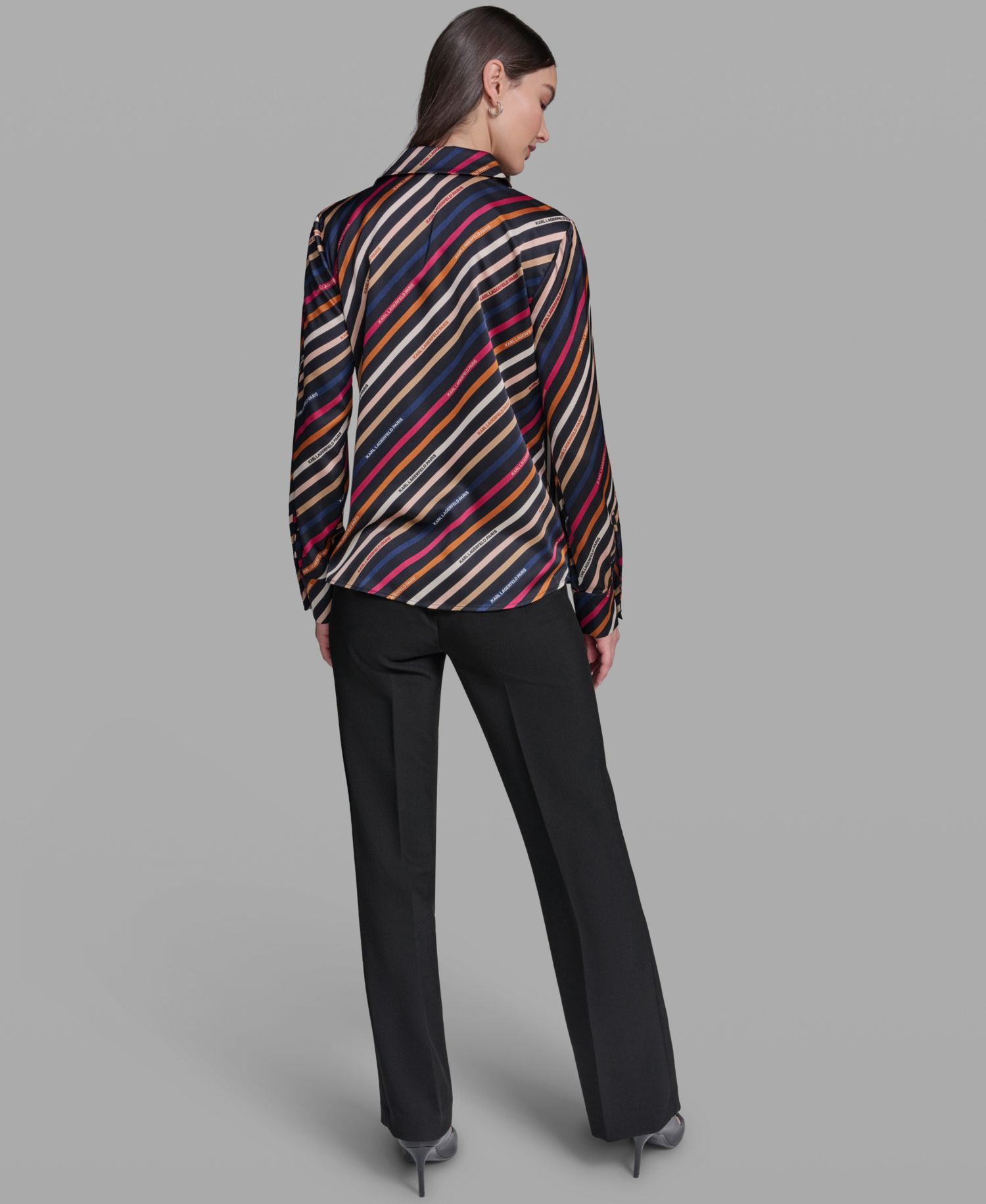 Women's Long-Sleeve Printed Collared Blouse