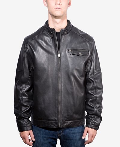 Boston Harbour Leather Wind-Resistant Moto Jacket