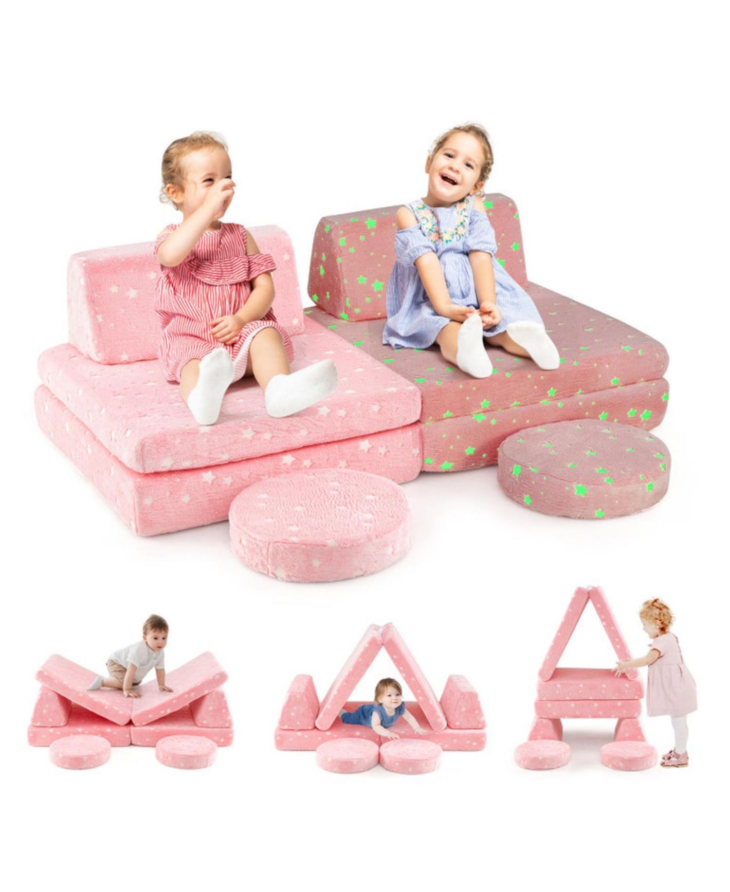 Glow-in-the-Dark Modular Play Couch Set for Kids with Handles