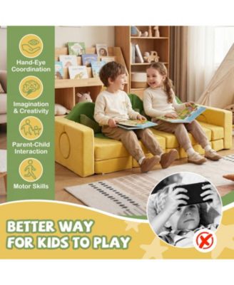 19-Piece Convertible Velvet Foam Play Couch for Toddlers