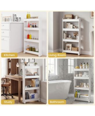 4-Tier Multifunctional Slim PP Storage Trolley with Ventilated Trays