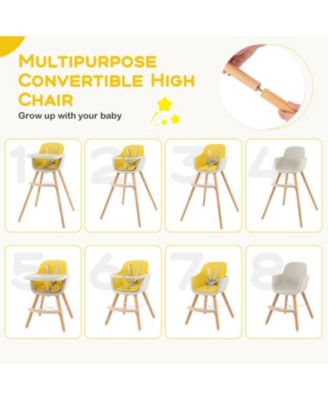 Baby 3-in-1 Convertible Wooden High Chair with Adjustable Tray and 5-Point Harness