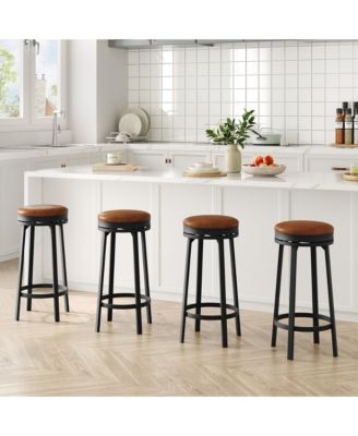30" Swivel Bar Stools Set of 4, Counter Height Backless Round Bar Stools with Footrest