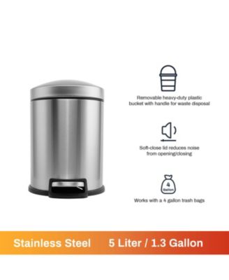 5 Liter / 1.3 Gallon Stainless Steel Step Trash Can with Soft Close Lid for Bathroom, Office, Kitchen, Bedroom