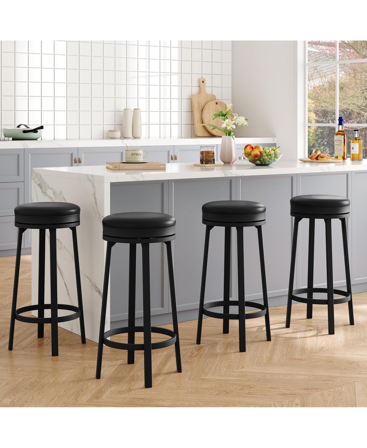 gaomon 30" Swivel Bar Stools Set of 4, Counter Height Backless Round Bar Stools with Footrest