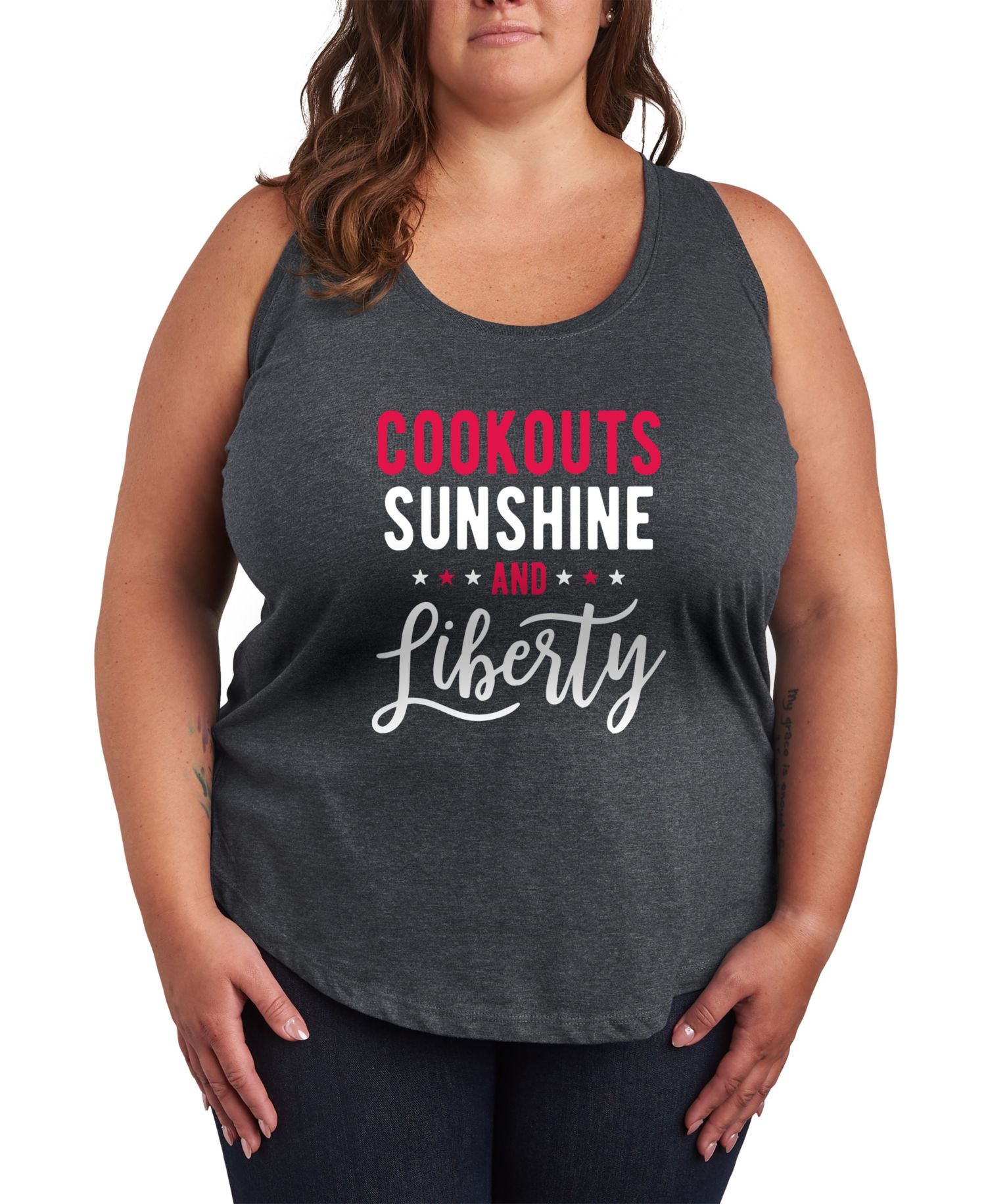 Plus Size Instant Message Cookouts Sunshine and Liberty Racerback Graphic Tank Top