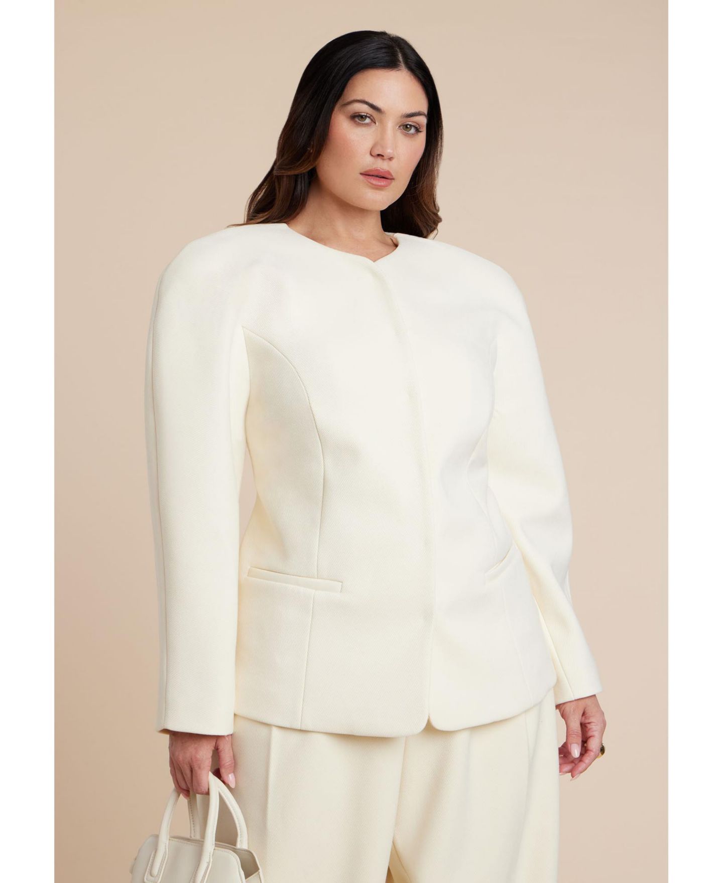 Женский пиджак ELOQUII Rounded Hourglass Blazer, цвет: Овсяное молоко — фото 1