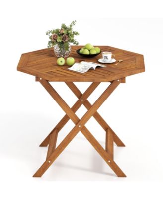 Octagonal Solid Wood Patio Table with Umbrella Hole