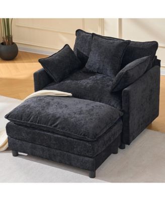 Oversized Armchair with Ottoman, 39.4" Modern Accent Chair, Chenille Upholstered Reading Chair, 350 lbs Capacity for Living Room