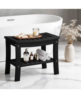 HDPE Waterproof Shower Bench with Storage Shelf - 20.6" Stable Non-Slip Bathroom Seat - 400lbs Weight Capacity - Comfortable and Safe Stool