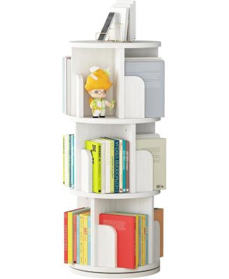 3-Tier 360degree(s) Rotating Bookshelf, Wooden Corner Storage Rack, Space-Saving Display Shelf