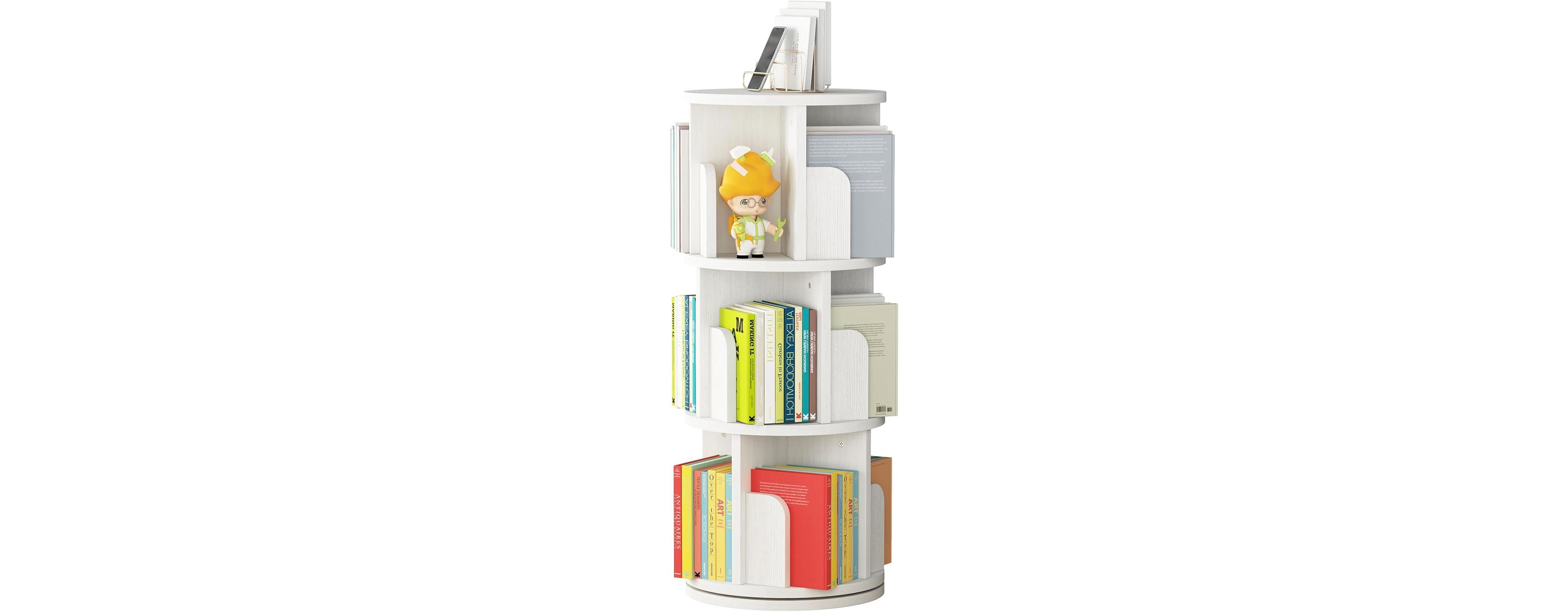 gaomon 3-Tier 360degree(s) Rotating Bookshelf, Wooden Corner Storage Rack, Space-Saving Display Shelf