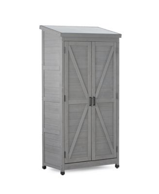 Outdoor Storage Cabinet and Metal Top,Garden Storage Shed,Outdoor 68 Inches Wood Tall Shed for Yard and Patio