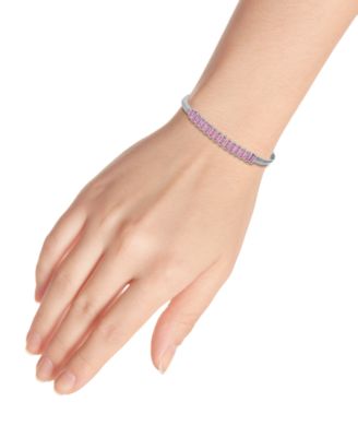 Herringbone 5 ct. t.w Blue Cubic Zirconia Baguette Stones on Herringbone Chain Tennis Bracelet