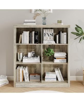 53" Tall 6-Cube Storage Organizer Bookcase, Sturdy Wooden Shelf with Anti-Tip Design