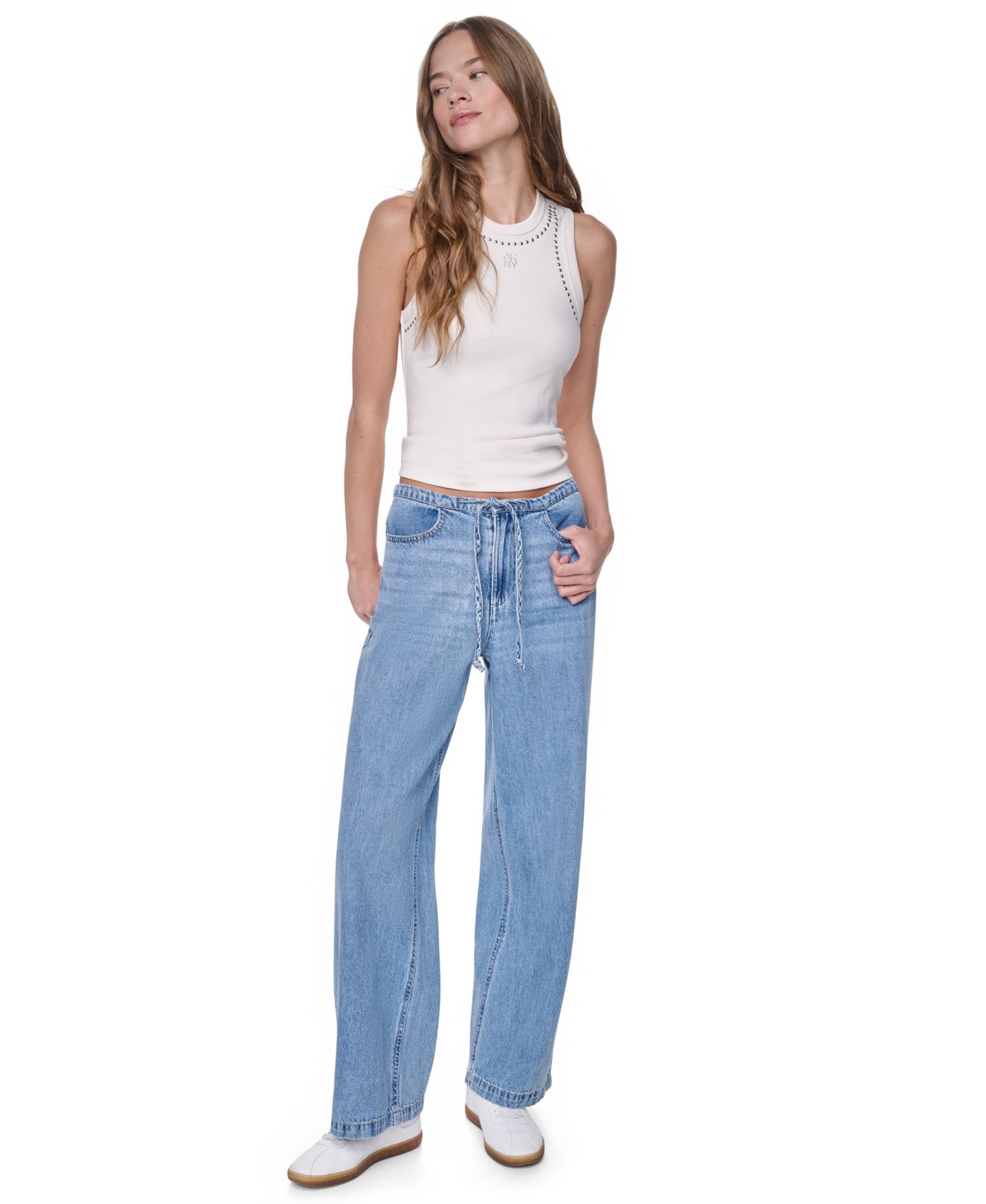 Petite Mid-Rise Drawstring Relaxed Fit Jeans