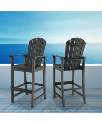 2PCS HDPE Bar Height Stool Tall Chair Armrest Footrest All Weather Outdoor Patio
