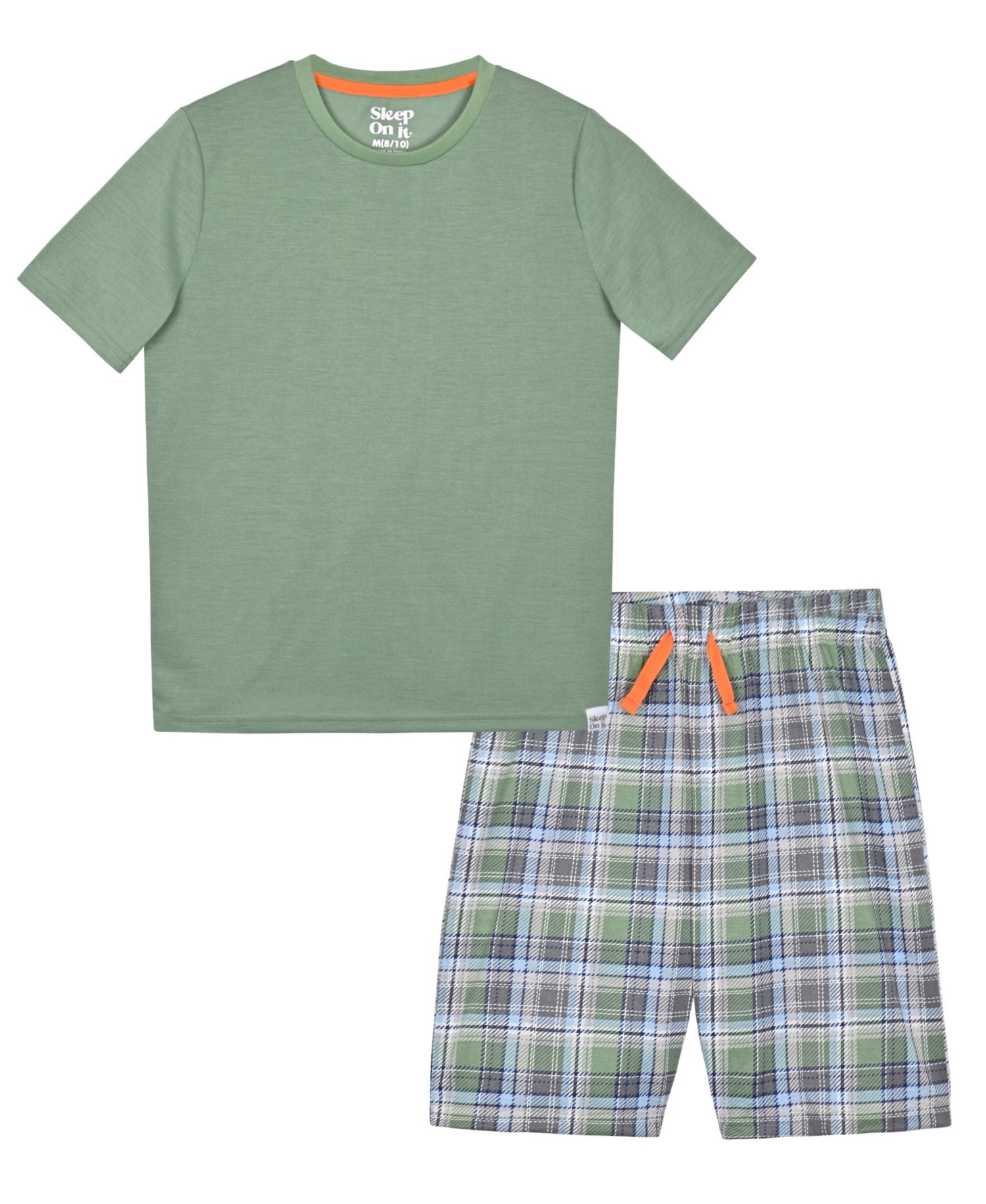 Boys' 6-14 Solid T-Shirt and Plaid Shorts, 2-Piece Set