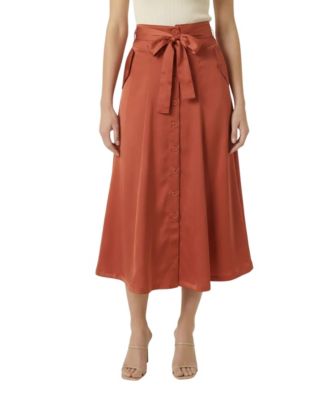 Women's Button-Front Waist-Tie Midi Skirt