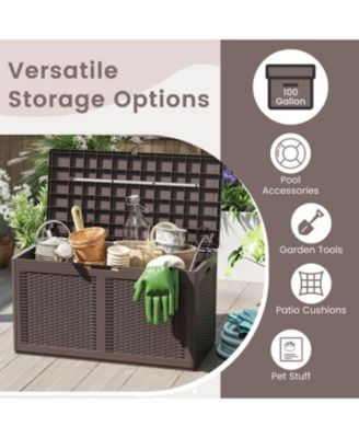 100 Gallon Resin Deck Box Outdoor Waterproof Storage Bench