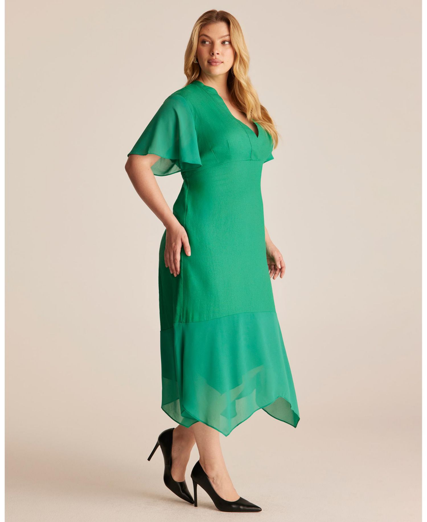 Women's Claudia Linen Contrast Trim V-neck Midi Dress