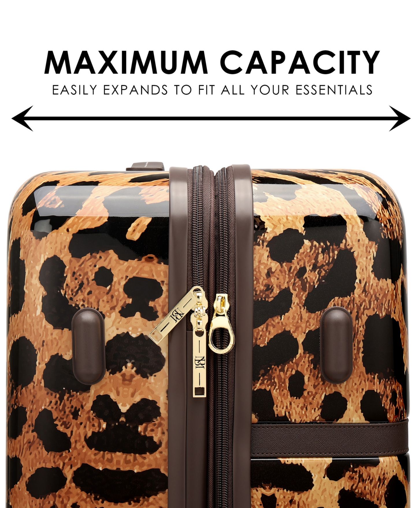Чемодан Badgley Mischka Leopard Expandable Retro Large Checked Suitcase, цвет: Леопардовый — фото 3