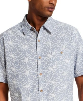 Men's Short-Sleeve Button Down 100% Cotton Print Shirt
